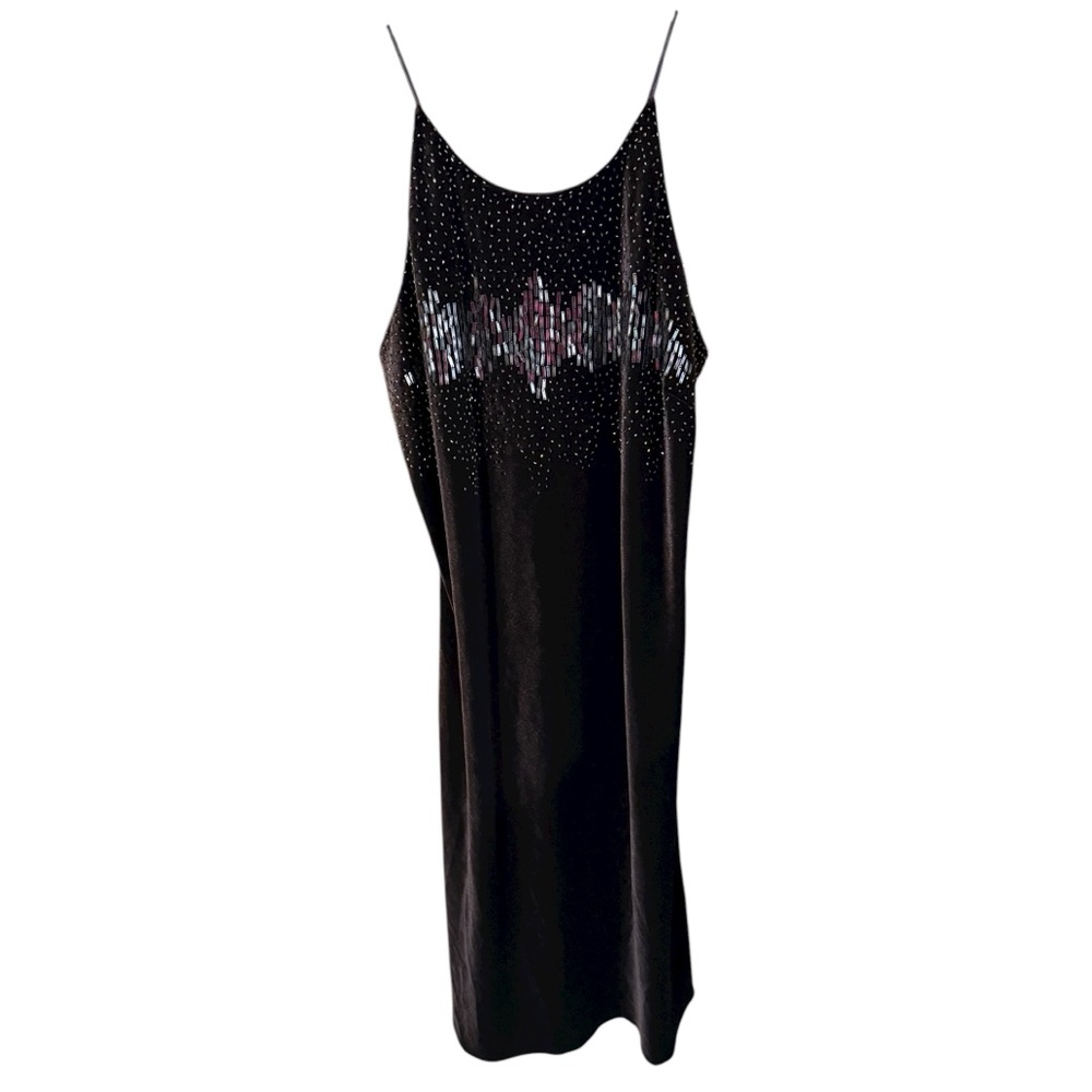 Y2K Cachet Chocolate Brown Velvet Cocktail Dress Gold and Silver Bedazzled